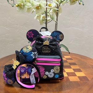 Disney Limited Edition Firework Loungefly Backpack and Matching Mickey Ears